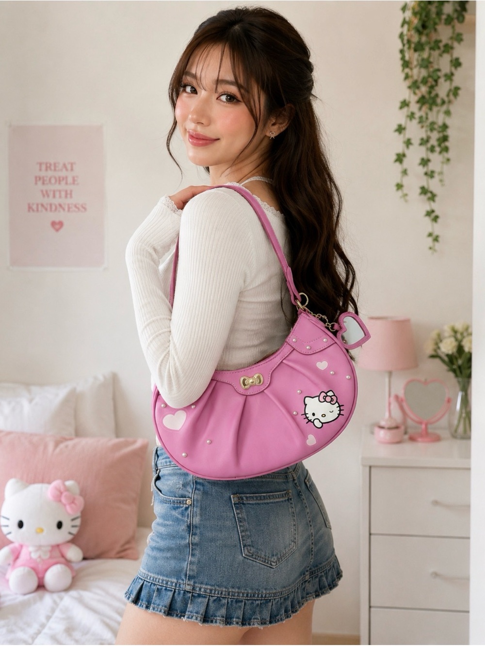 🩷 Hello Kitty Pink Shoulder Bag with Heart Charm 🩷